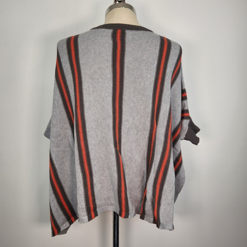 Indigenous Organic Cotton V Neck Poncho‎ Sweater Size 1/Small Gray Orange Stripe - Picture 3 of 8